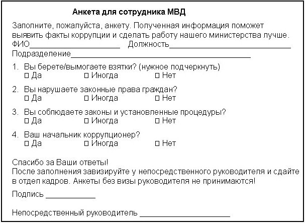 Анкетирование военнослужащего